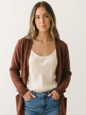 Love + Ellie Confetti Speckled Knit Cardigan | Rust Orange | Size Medium
